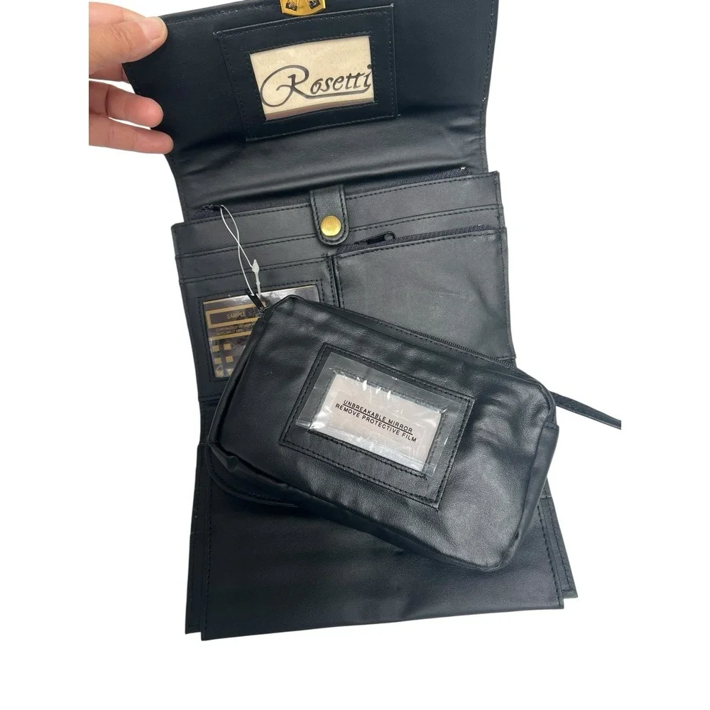 Rosetti Black Basketweave Convertible Whopper Crossbody Clutch Wallet + Cosmetic